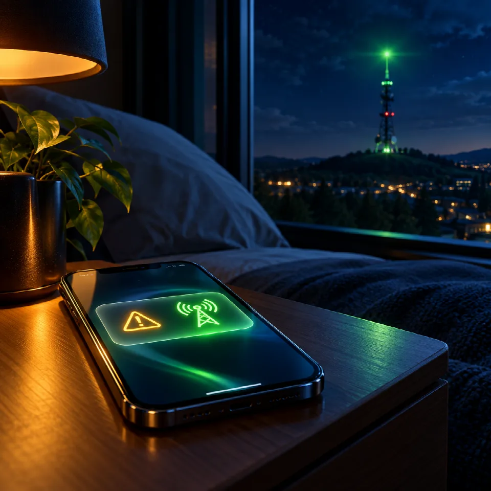 Night-time alert on a phone, the tower turning green again