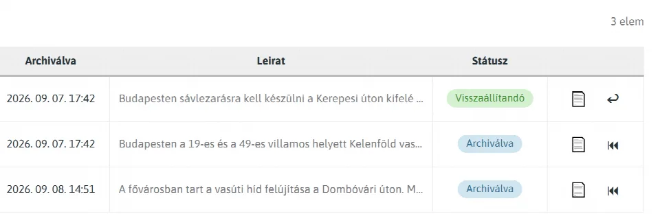 Az Archive könyvtár listája az archivált hanganyagokkal