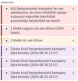 A Diszpó heti reklámrácsa kitöltöttségi jelzőkkel
